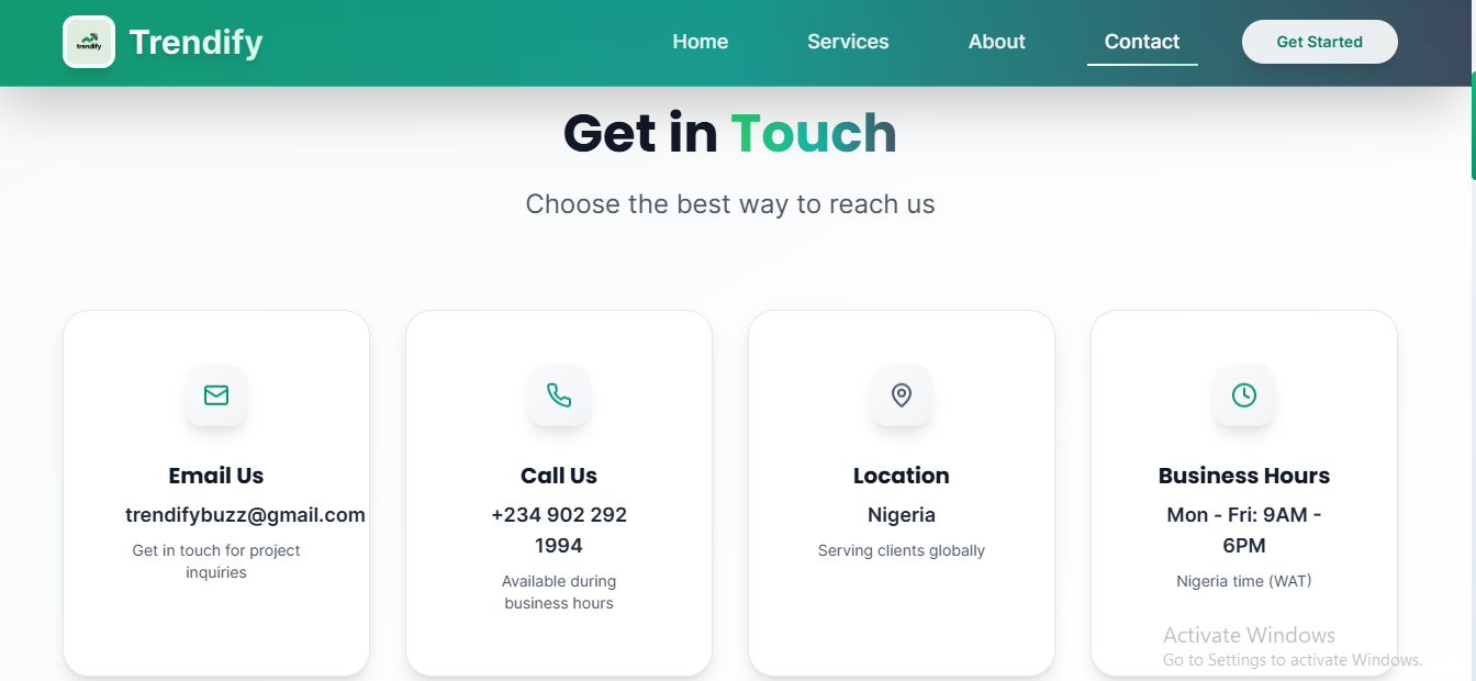 trendify contact page